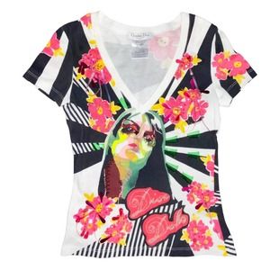 VTG Christian Dior John Galliano 2005 Y2K Dolls Graphic Embellished Tee Shirt